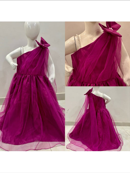 Magenta Net Fabric | Frock| Two-Piece