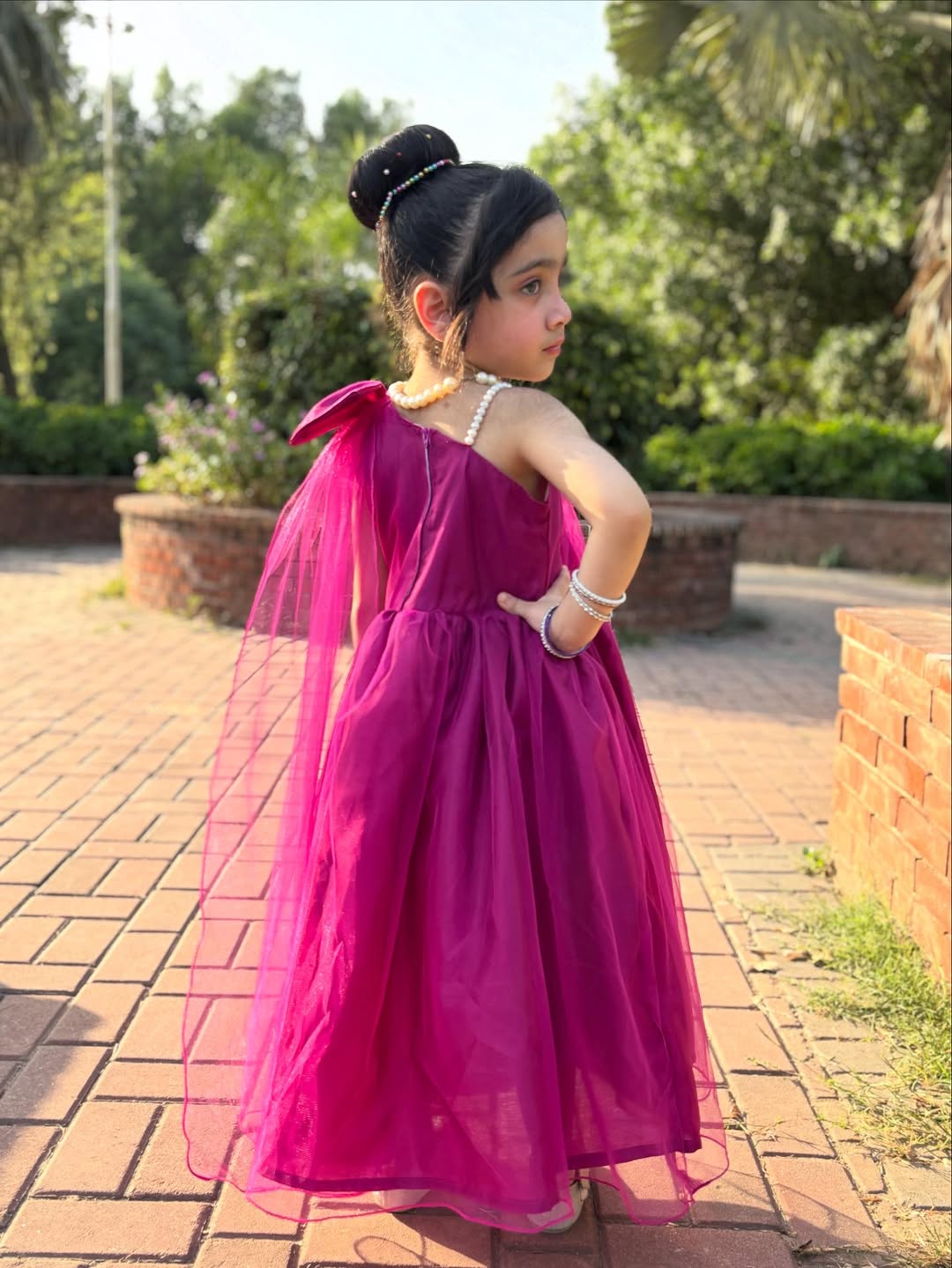 Magenta Net Fabric | Frock| Two-Piece